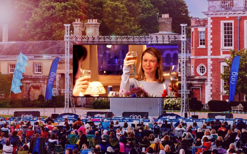 Bridget Jones's Diary showing on a large outdoor screen.