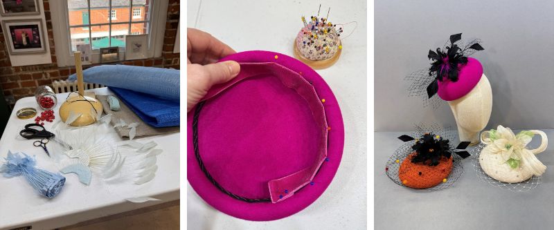 A collage of photos from the Introduction to Millinery Short Course workshop.